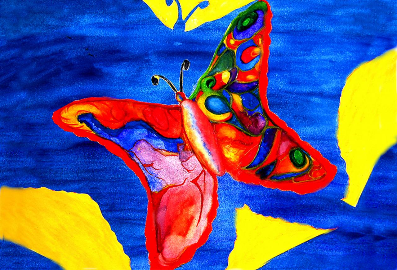 Technique Mixte - Papillon aquarelle+collage (30x40 cm)