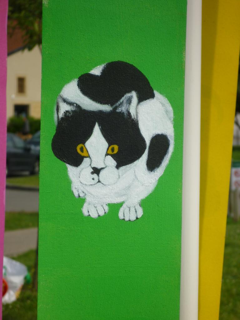 Le regard du chat ! ( peinture sur tissu pour store )