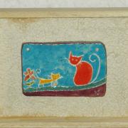 Tableau émaillé Chatte rouge et chaton jaune